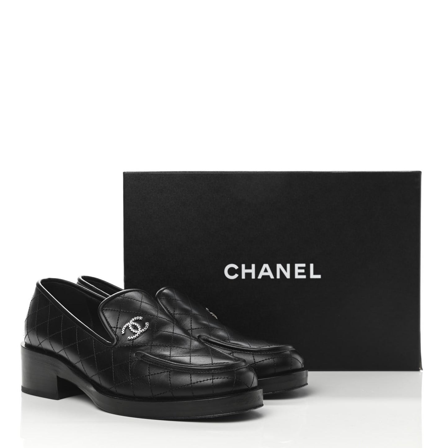 Calfskin Stitched CC Loafers 38 Black