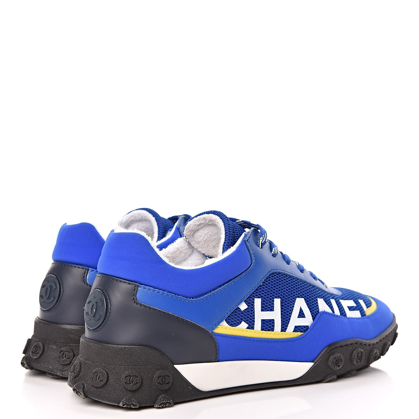 Calfskin Mesh Lycra Womens Logo Sneakers 39 Royal Blue