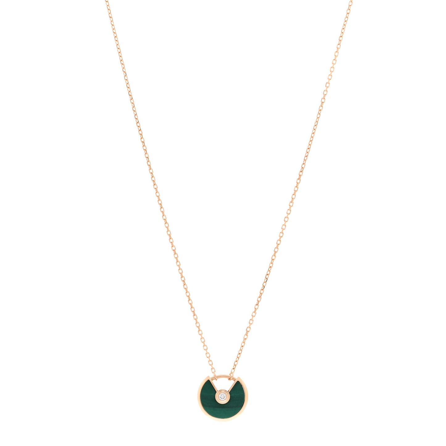 18K Pink Gold Diamond Malachite XS Amulette de Cartier Pendant Necklace