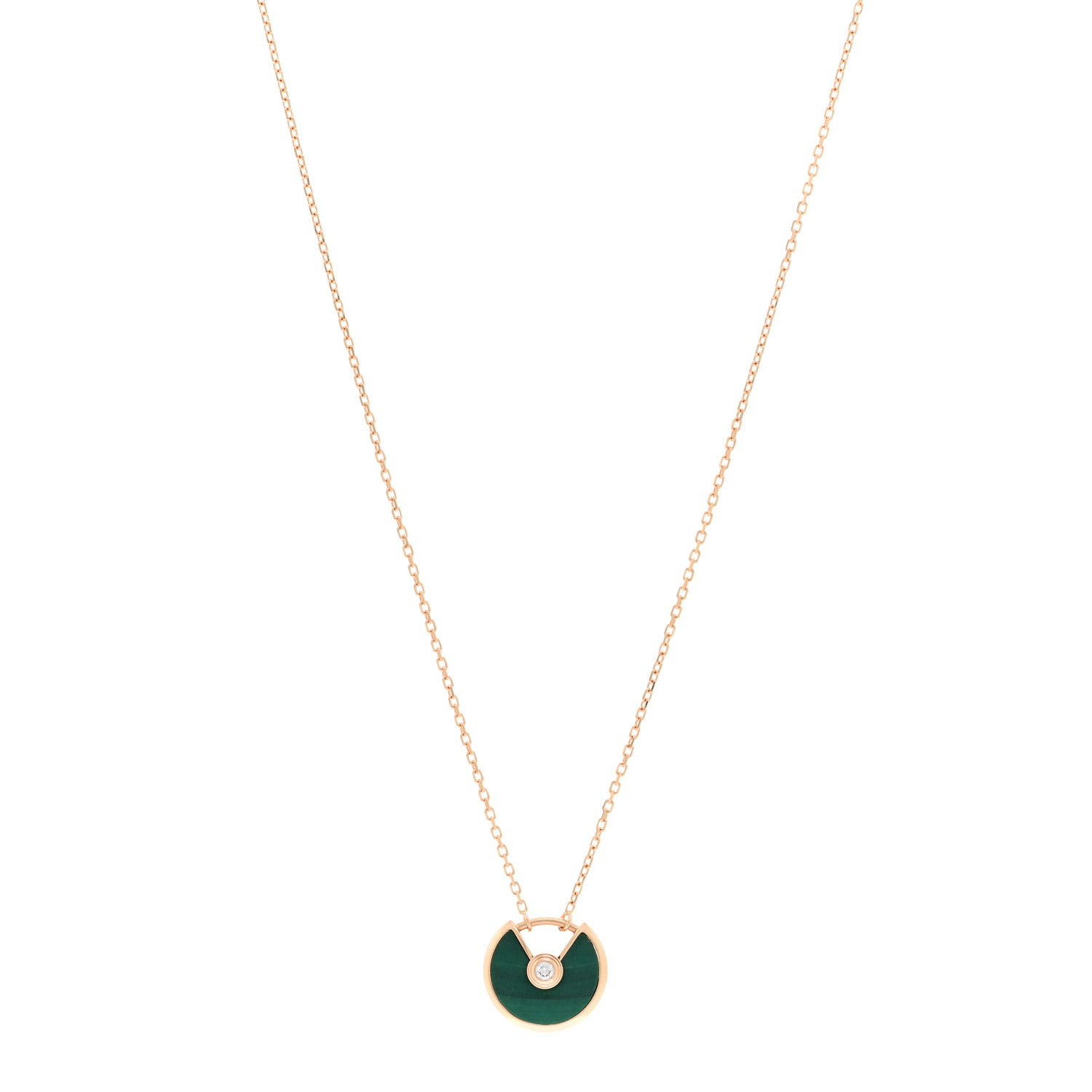 Cartier 18K Pink Gold Diamond Malachite XS Amulette de Cartier Pendant Necklace 1 of 4