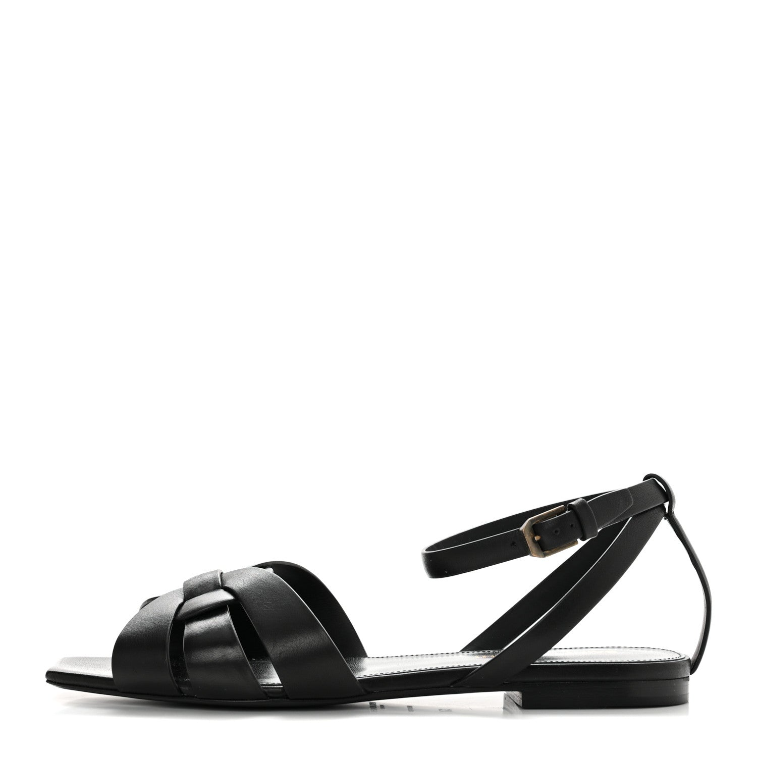 Saint Laurent Calfskin Tribute 05 Ankle Strap Flat Sandals 37 Black 1 of 9