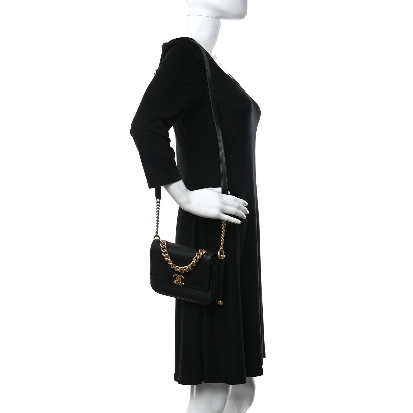 Calfskin Stitched Flap Black