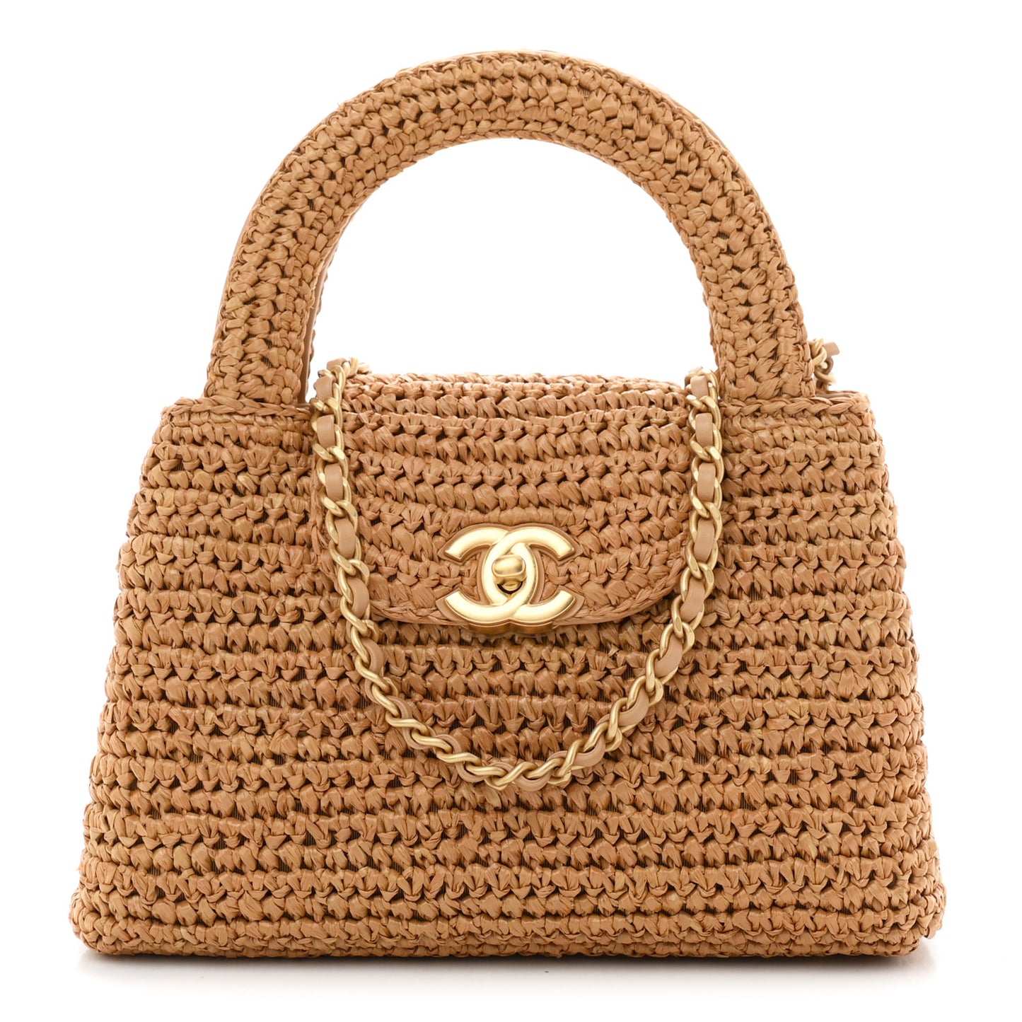 Braided Raffia Nano Kelly Flap Bag Dark Beige