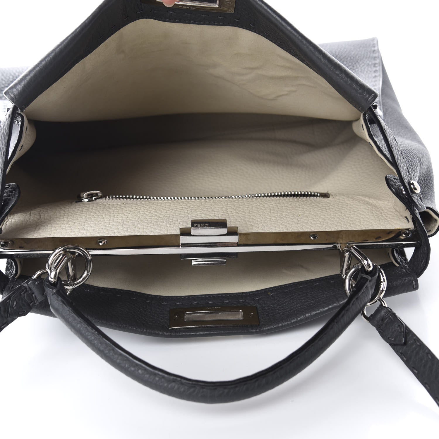 Fendi Cuoio Romano Selleria Bi-Color Large Peekaboo Iconic Satchel Asfalto Latte 5 of 13