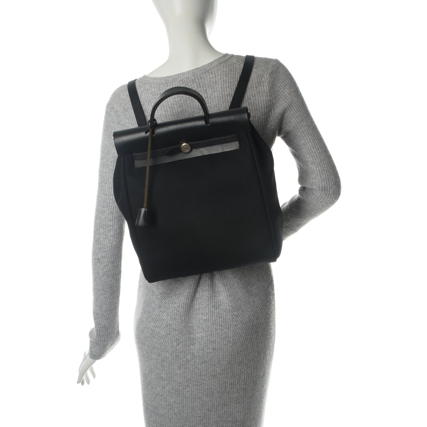 Hermes Toile Vache Calfskin Herbag 30 PM Backpack Black 2 of 10