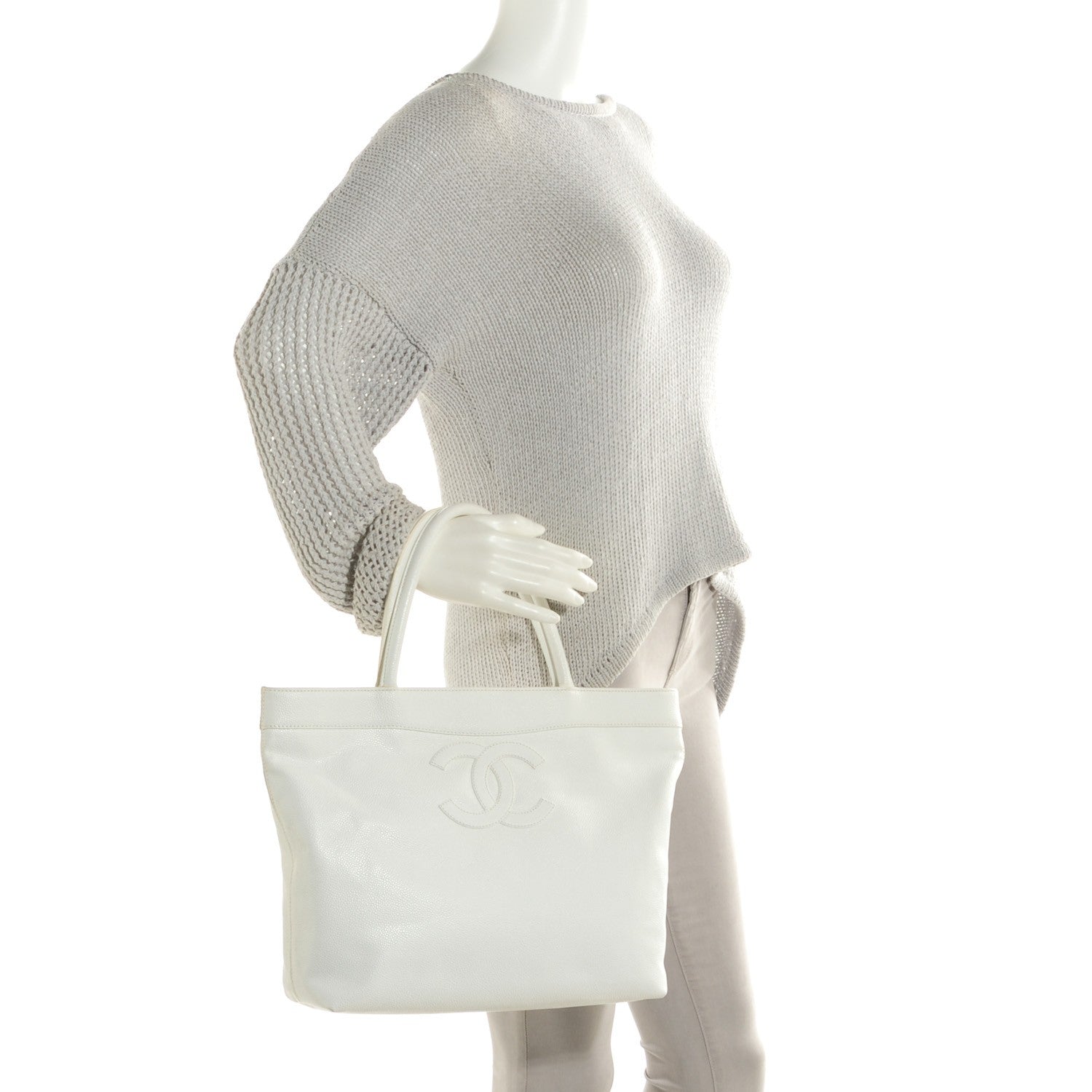 Chanel Caviar CC Tote White 2 of 8