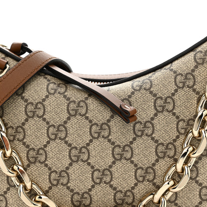 Gucci GG Supreme Monogram Textured Calfskin Small Emblem Shoulder Bag Beige Dark Brown 8 of 11