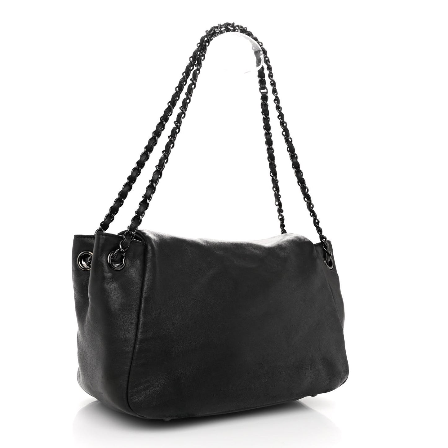 Lambskin Studded Accordion CC Flap Black