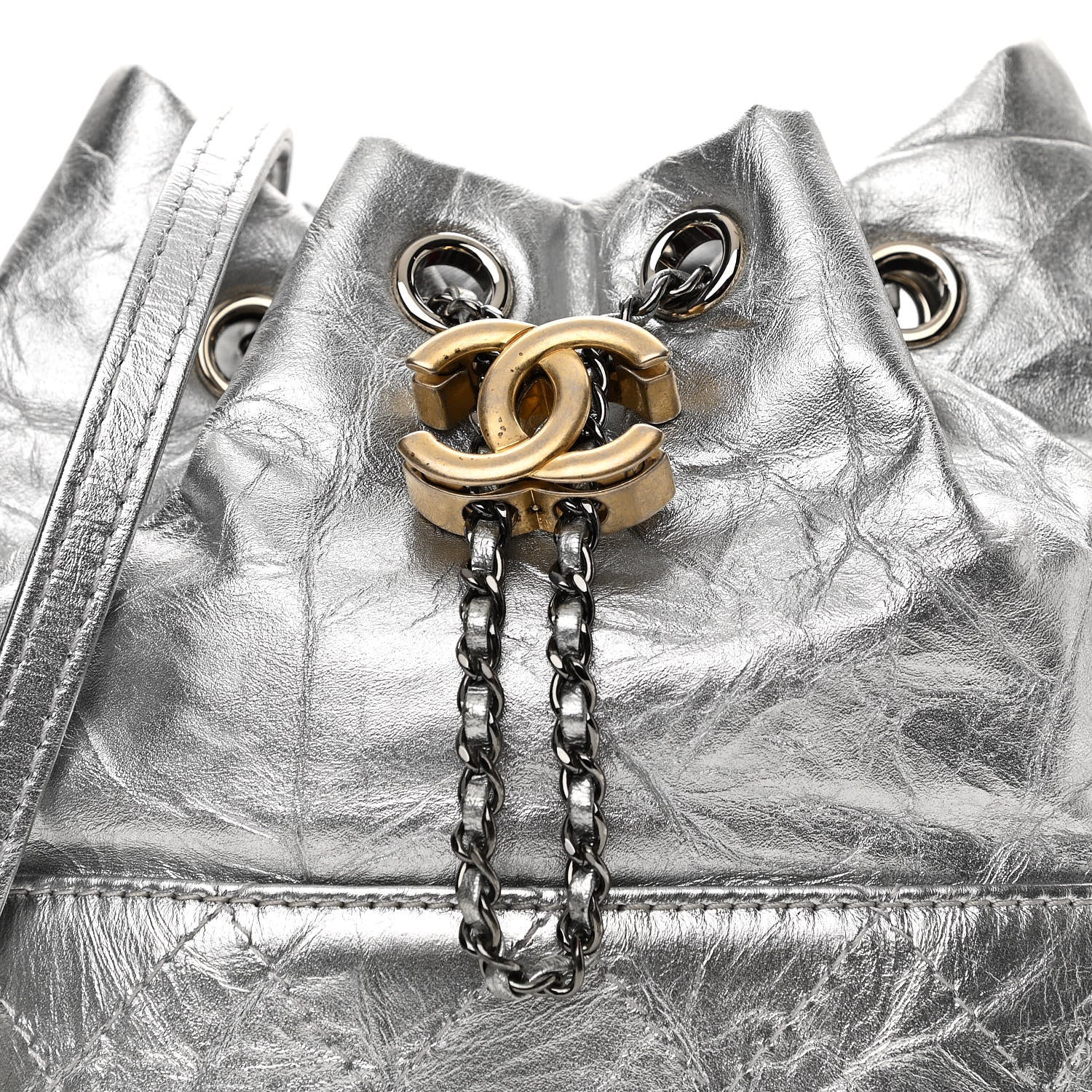 Chanel Metallic Aged Calfskin Quilted Small Gabrielle Bucket Silver 8 of 10