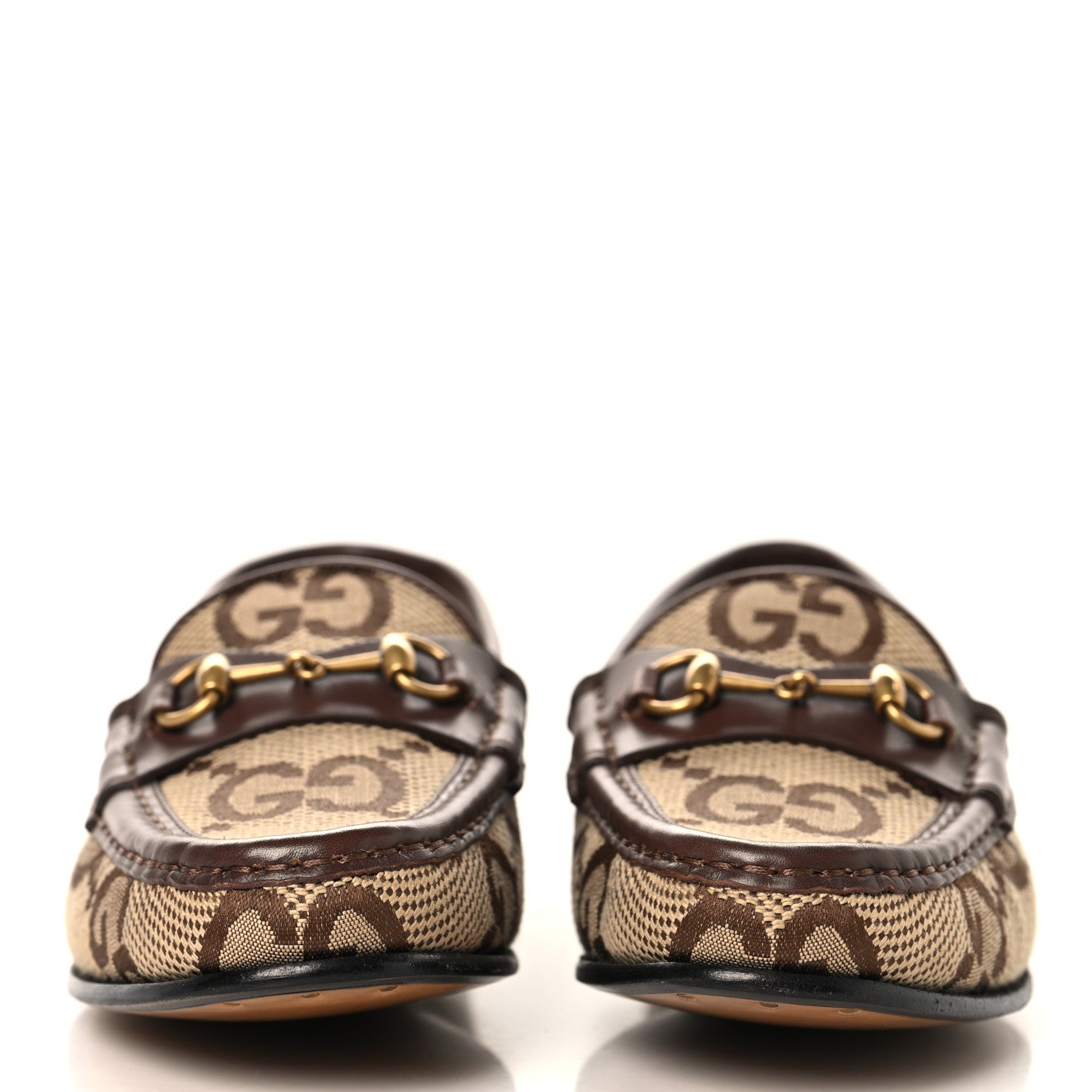 Gucci Monogram Jumbo GG Malaga Kid Horsebit Womens Jordaan Loafers 36.5 Camel Ebony New Acero Beige 3 of 9