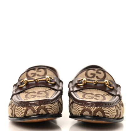 Gucci Monogram Jumbo GG Malaga Kid Horsebit Womens Jordaan Loafers 36.5 Camel Ebony New Acero Beige 3 of 9