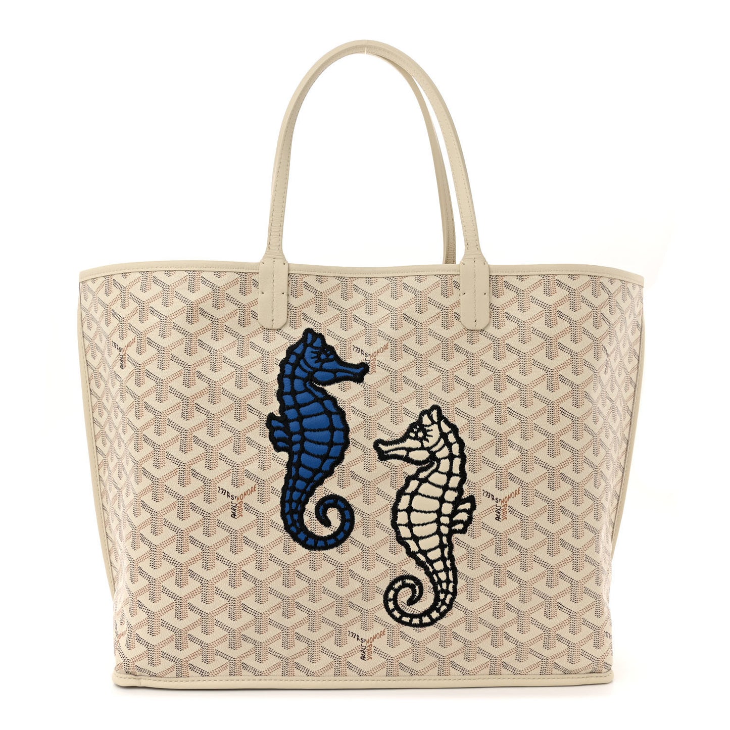 Goyardine Embroidered Seahorse Reversible Anjou PM Sand
