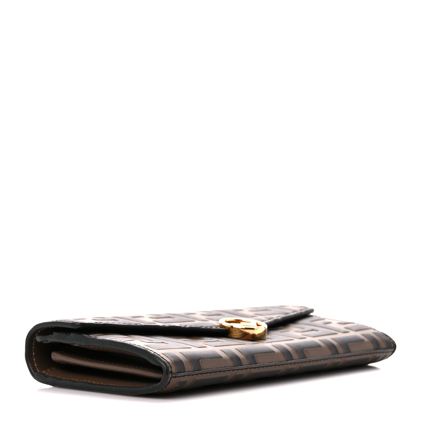 Vitello Soft F is Fendi Bi-Color FF 1974 Embossed Continental Envelope Wallet Maya Black