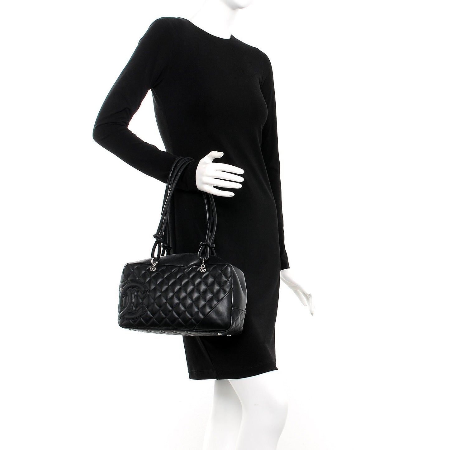 Calfskin Quilted Large Cambon Bowler Black