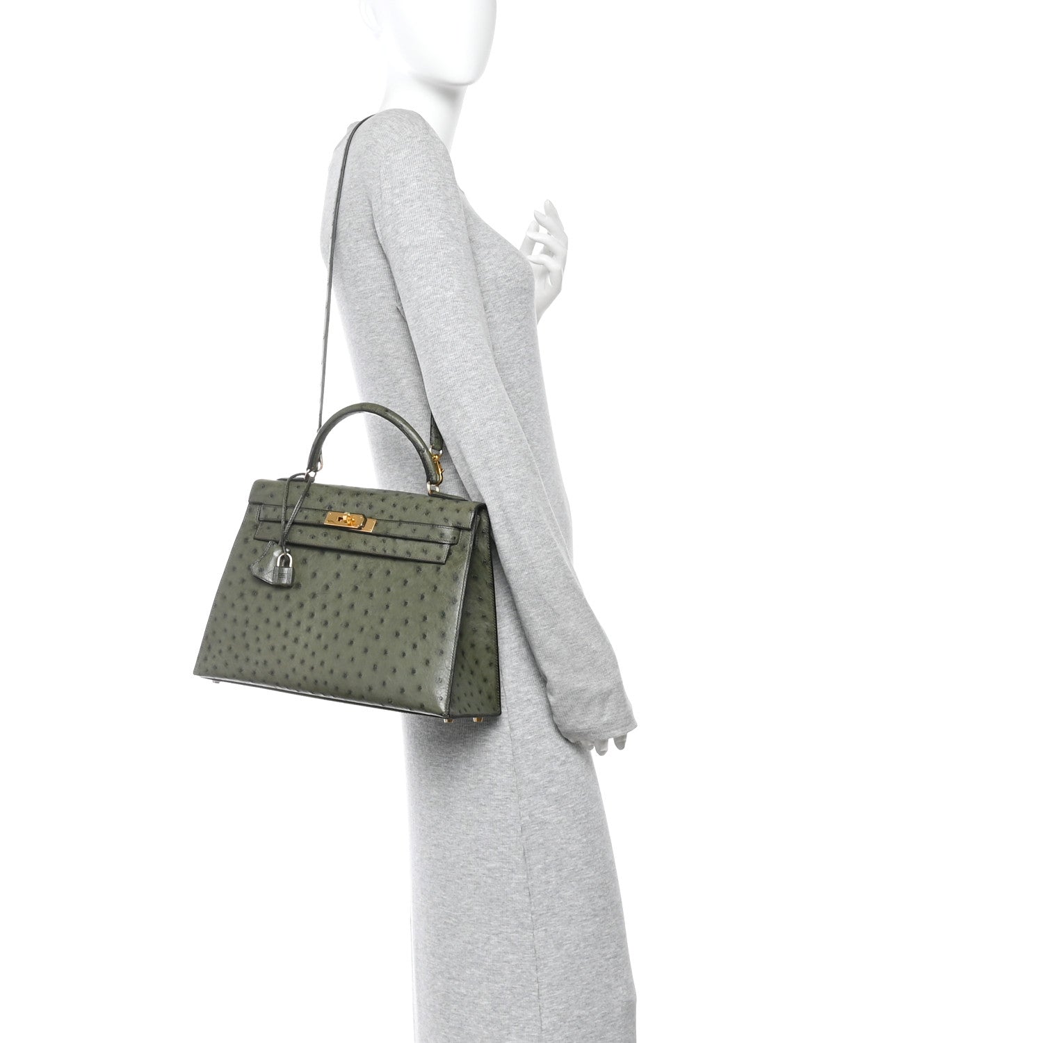 Hermes Ostrich Kelly Sellier 32 Vert Olive 2 of 15