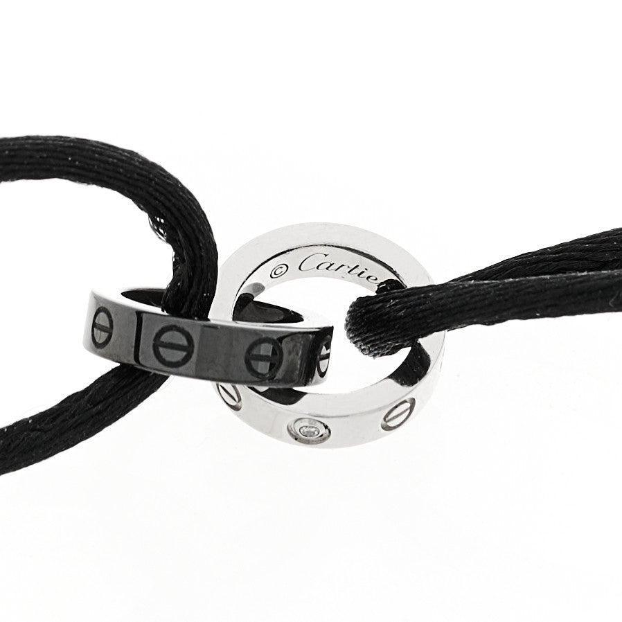Cartier 18K White Gold Ceramic 4 Diamond LOVE Cord Bracelet Black 3 of 5