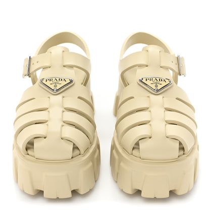Prada Foam Rubber Metal Triangle Logo Monolith 55mm Cage Sandals 35 Quarzo 2 of 9