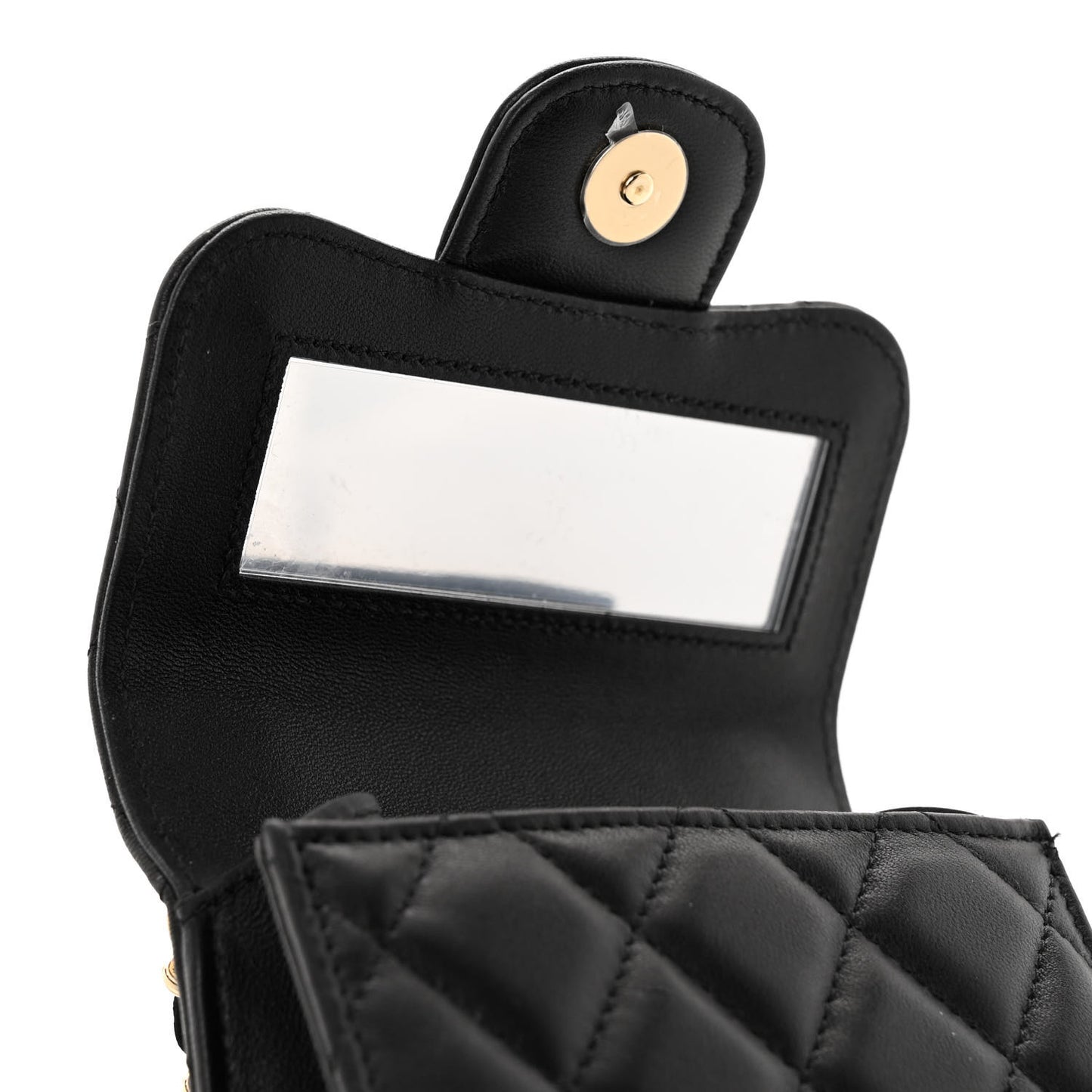 Lambskin Quilted Top Handle Flap Clutch With Chain Black