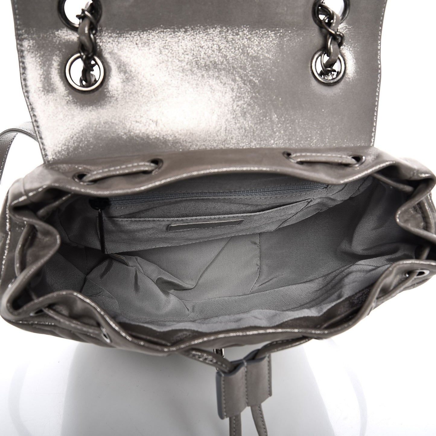 Metallic Calfskin Chevron Quilted Small Urban Spirit Backpack Silver