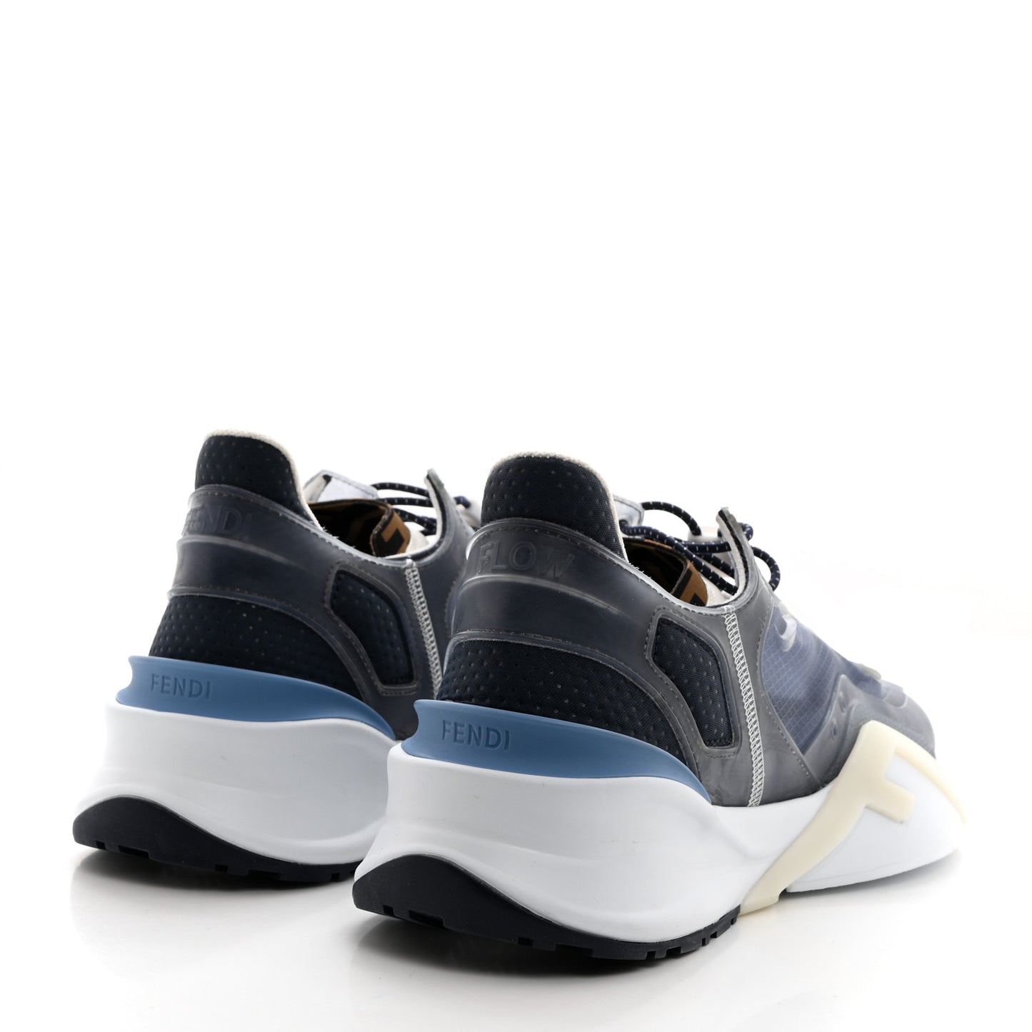 Fabric Calfskin Rubber Transparent Mens Fendi Flow Low Top Sneakers 9 Blue White