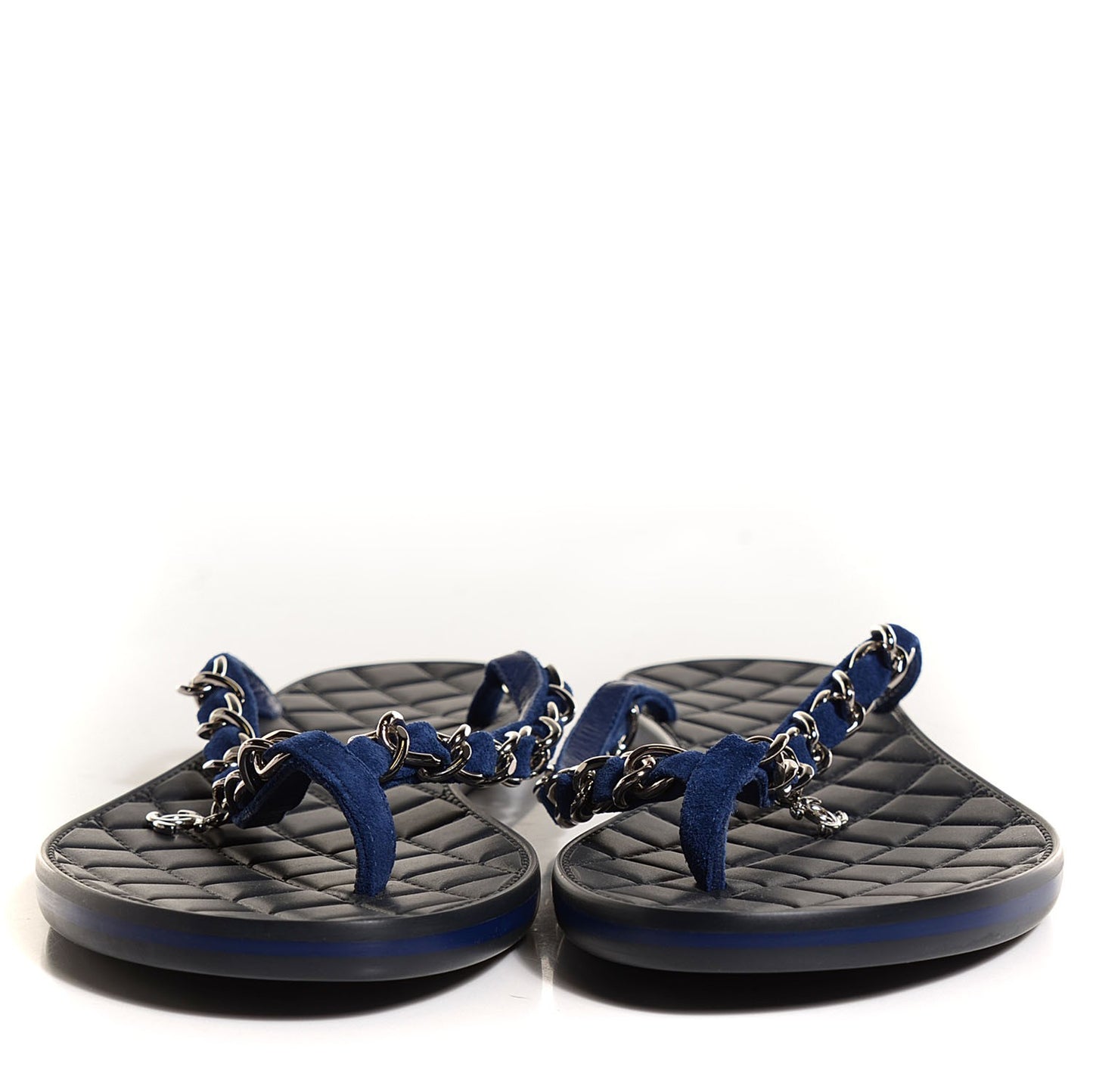 Suede Chain CC Thong Sandals 36.5 Navy Blue