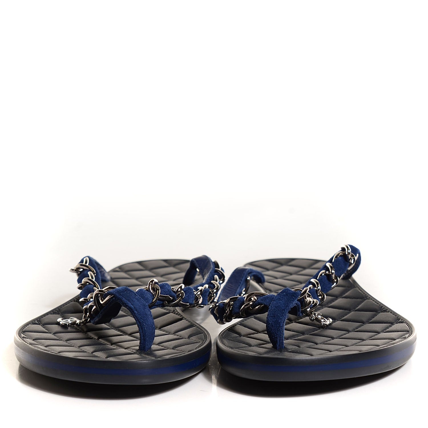 Chanel Suede Chain CC Thong Sandals 36.5 Navy Blue 2 of 5