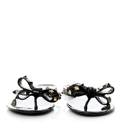 Valentino Garavani PVC Jelly Rockstud Bow Thong Sandals 38 Black 2 of 8