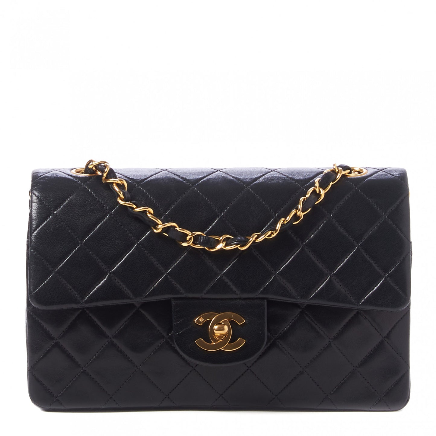 Lambskin Quilted Small Double Flap Black