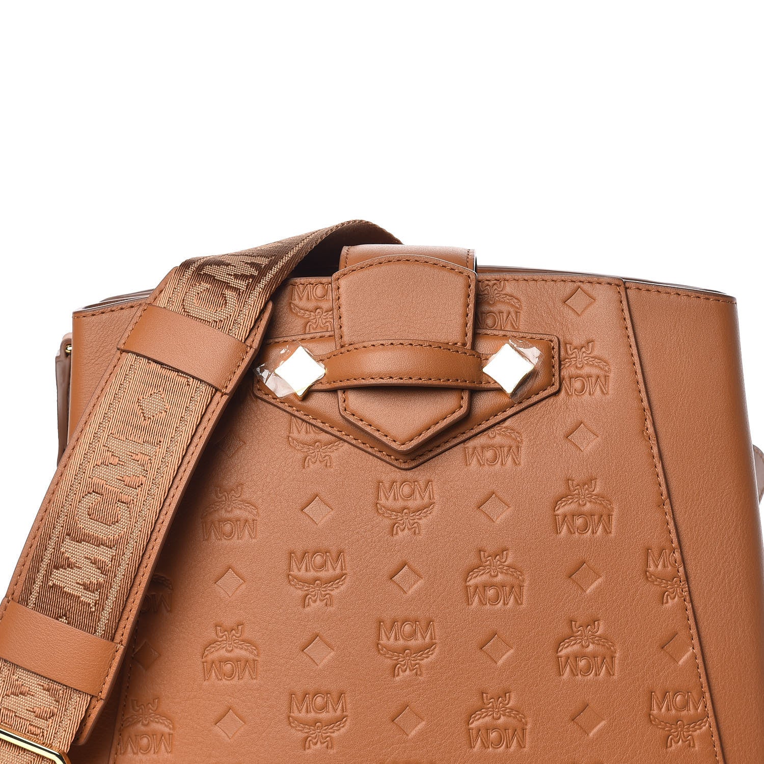 MCM Calfskin Ottomar Monogram Essential Bucket Bag Cognac 8 of 8