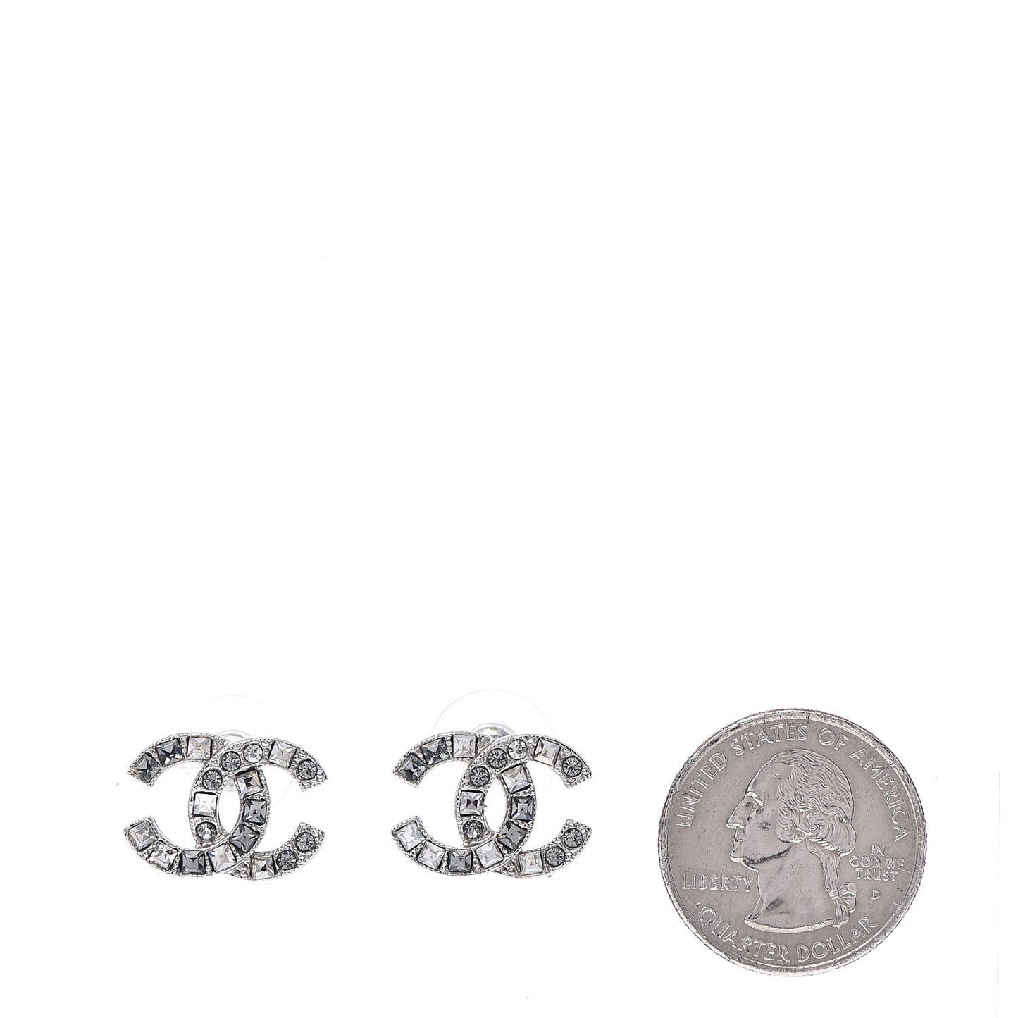Baguette Crystal CC Earrings Silver