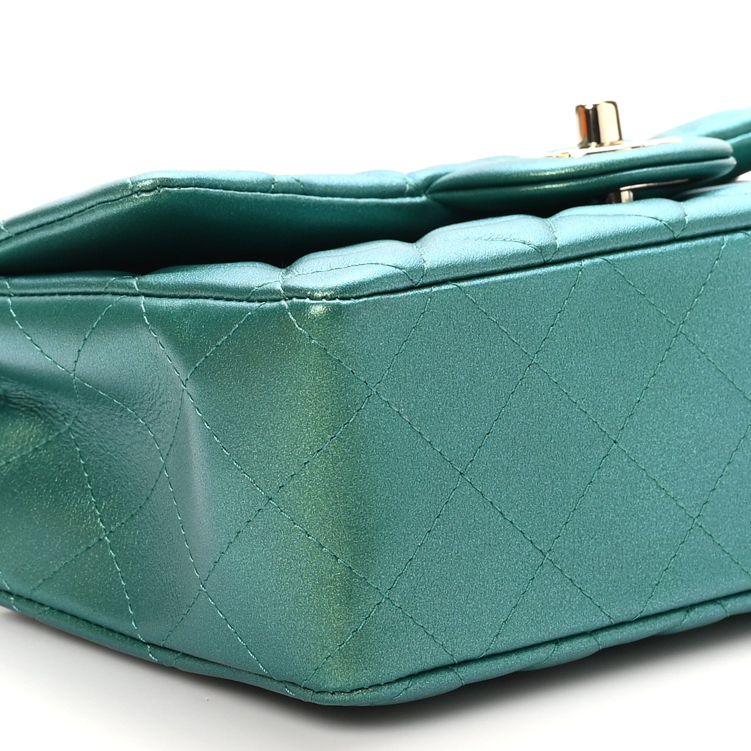 Chanel Iridescent Calfskin Quilted Mini Rectangular Flap Green 6 of 11