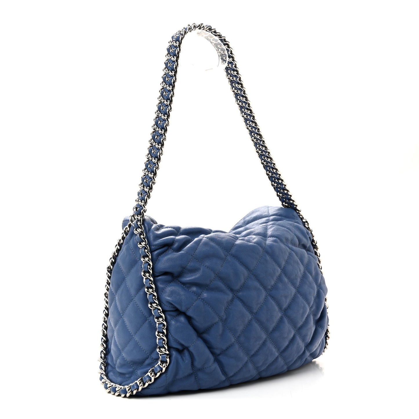Washed Lambskin Chain Around Hobo Blue