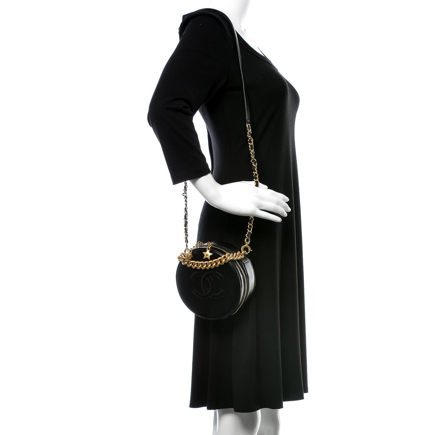 Glazed Calfskin Round As Earth Evening Bag Black