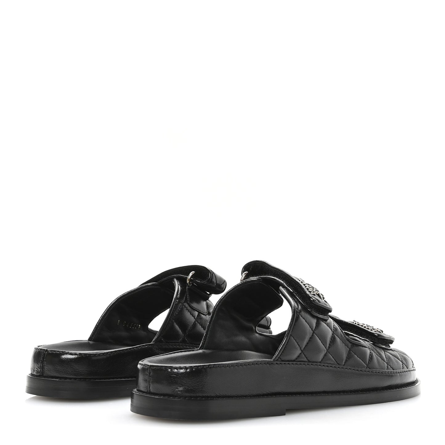 Lambskin Quilted Velcro Dad Chain CC Slide Sandals 39 Black