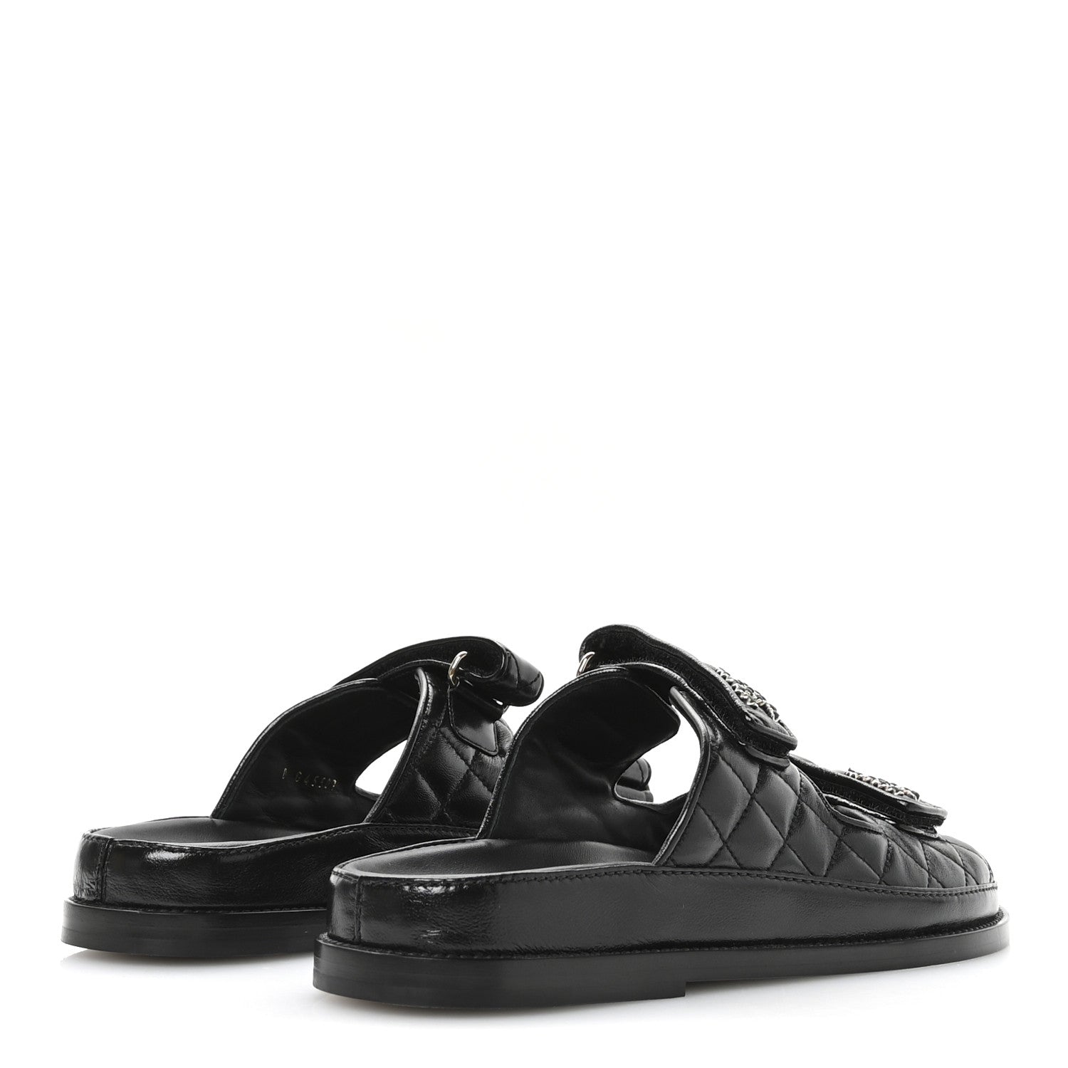 Chanel Lambskin Quilted Velcro Dad Chain CC Slide Sandals 39 Black 5 of 10