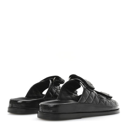 Chanel Lambskin Quilted Velcro Dad Chain CC Slide Sandals 39 Black 5 of 10