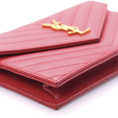 Saint Laurent Grain De Poudre Matelasse Chevron Monogram Envelope Chain Wallet Red 8 of 10