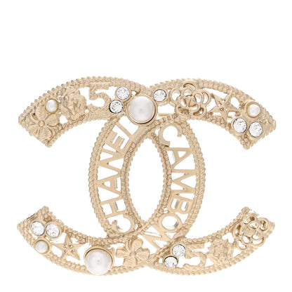 Chanel Crystal Pearl Chanel Charms CC Logo Brooch Gold 1 of 5