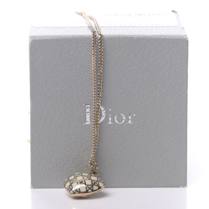 Christian Dior Metal Enamel Cannage Heart Pendant Necklace White Gold 6 of 6
