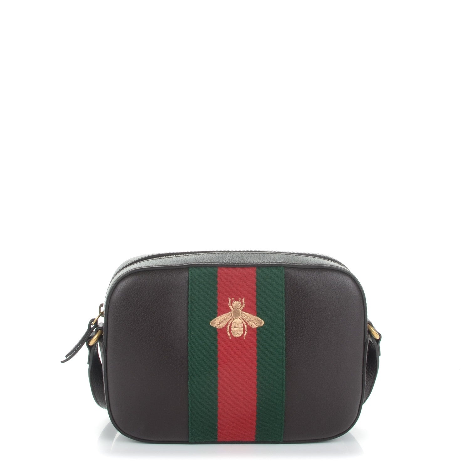 Gucci Textured Calfskin Web Small Webby Bee Shoulder Bag Brown Coffee 1 of 6