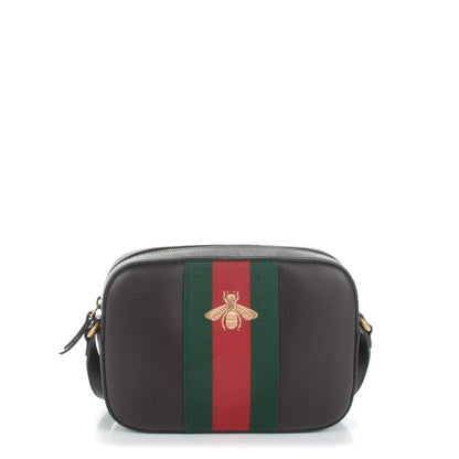 Gucci Textured Calfskin Web Small Webby Bee Shoulder Bag Brown Coffee 1 of 6