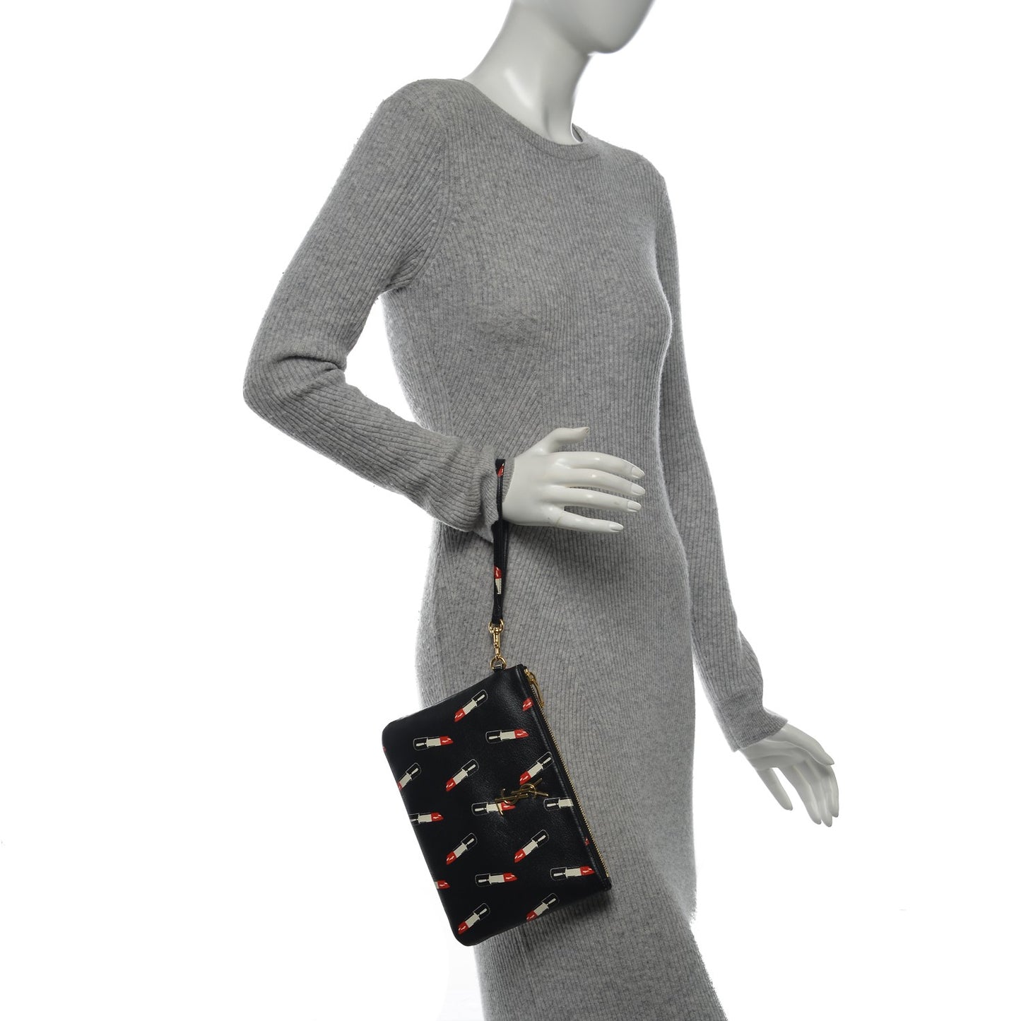 Calfskin Lipstick Print Monogram Pouch Black