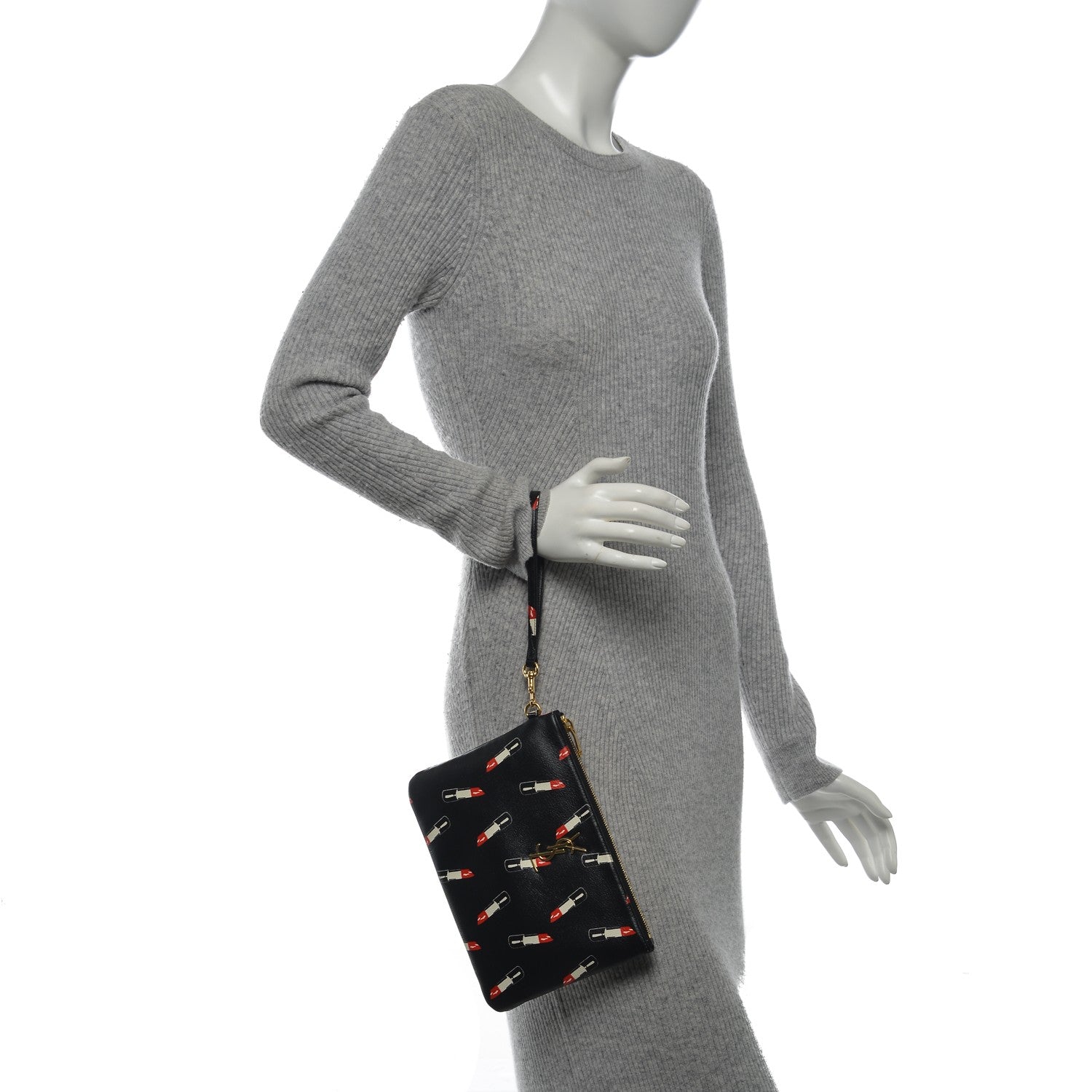 Saint Laurent Calfskin Lipstick Print Monogram Pouch Black 2 of 7
