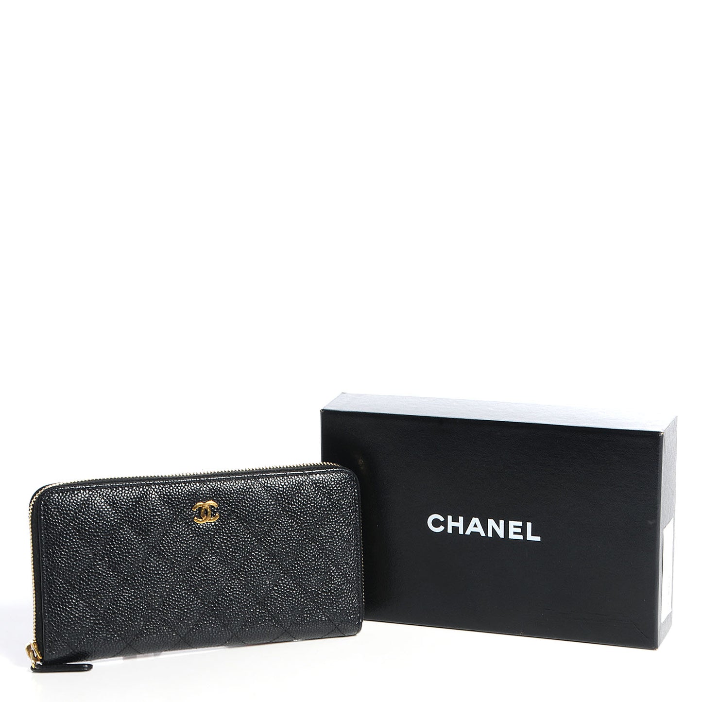 Caviar Quilted Large Gusset Zip Around Wallet Black