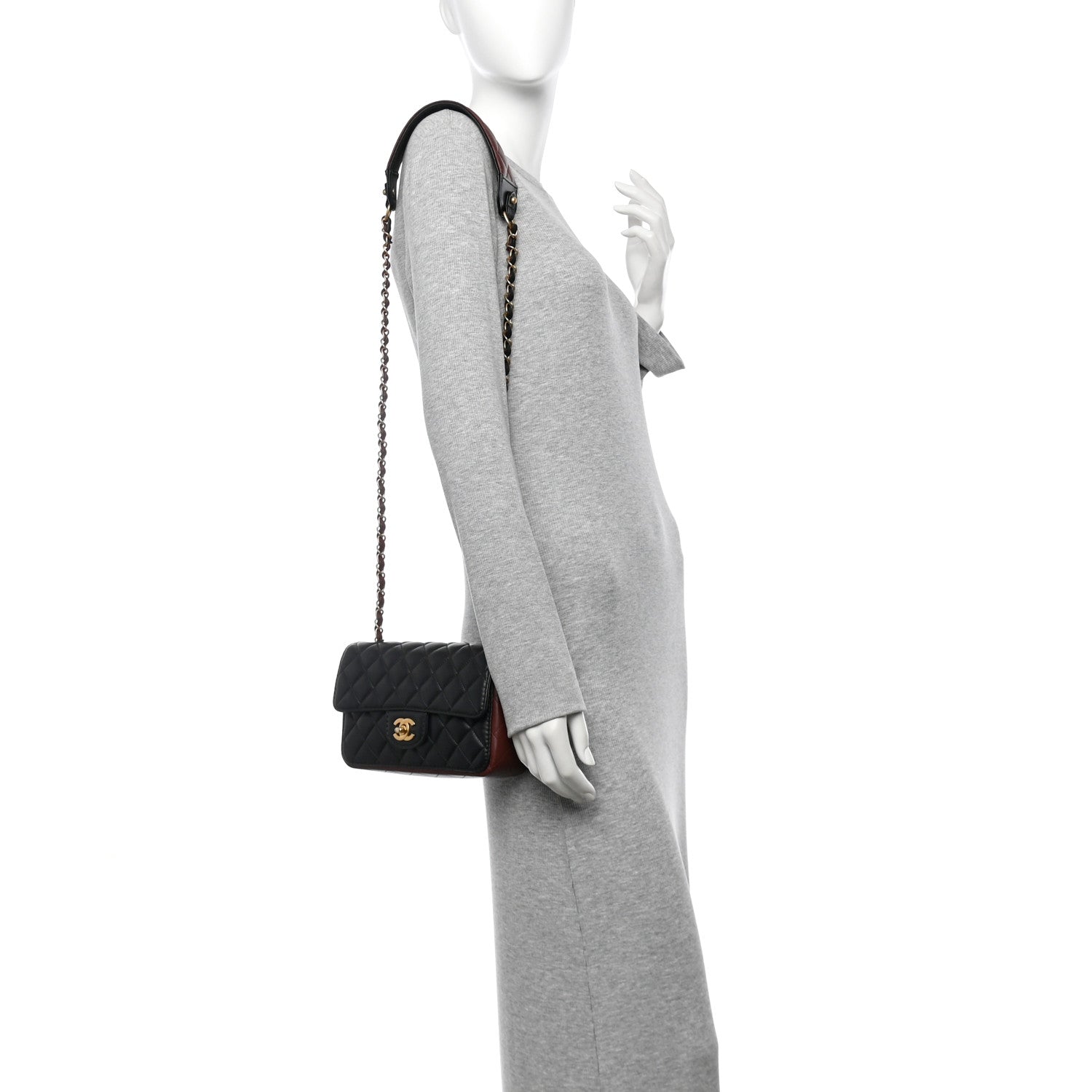 Chanel Calfskin Quilted Small Strap Into Flap Bag Black Burgundy 2 of 10