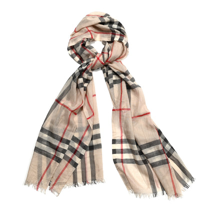 Burberry Wool Silk House Check Lightweight Scarf Stone 1 of 5