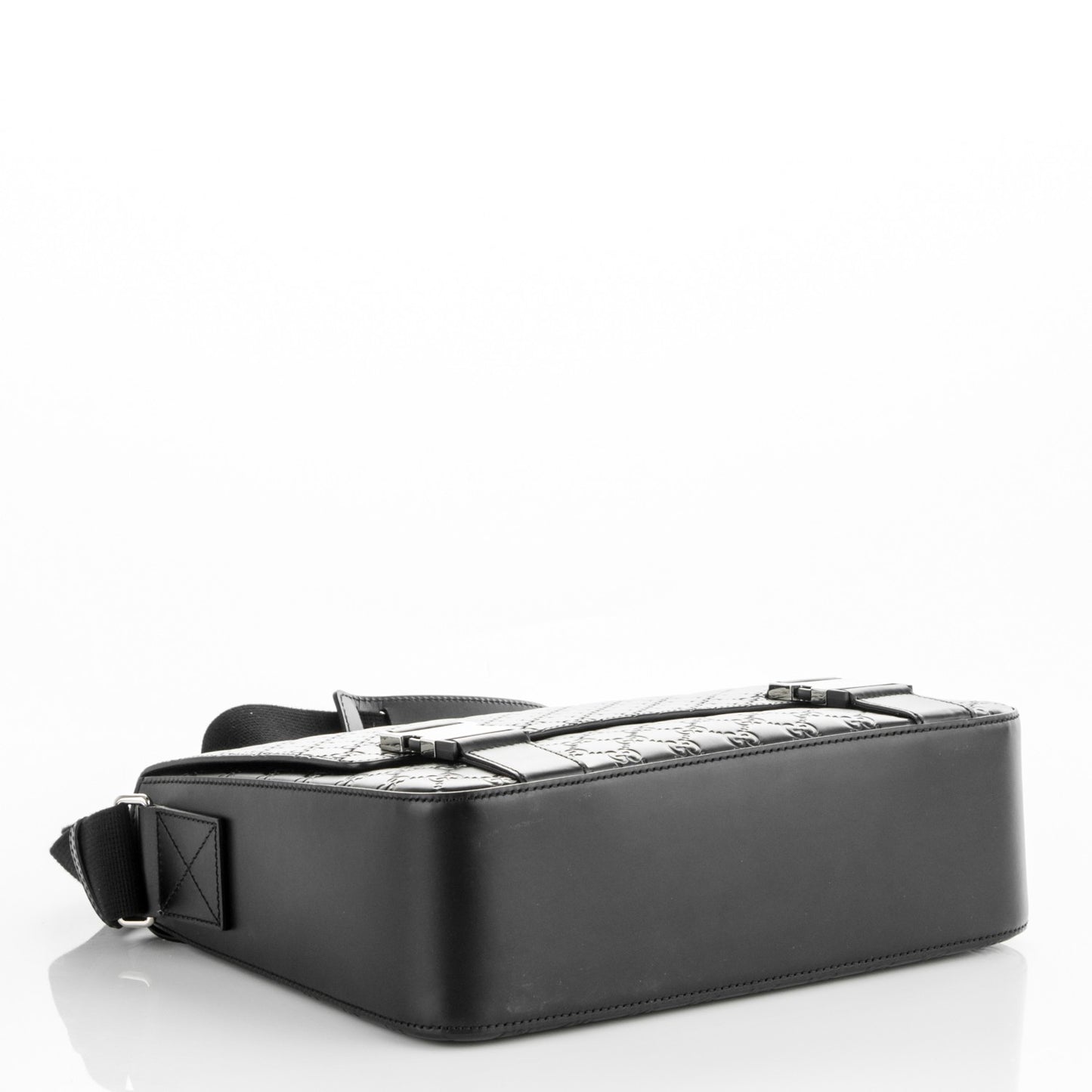 Guccissima Signature Medium Double Buckle Flap Messenger Bag Black