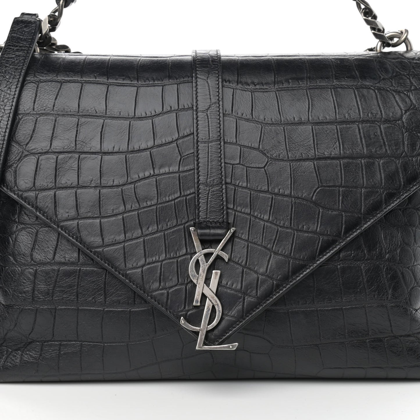 Calfskin Crocodile Embossed Monogram Large College Satchel Black