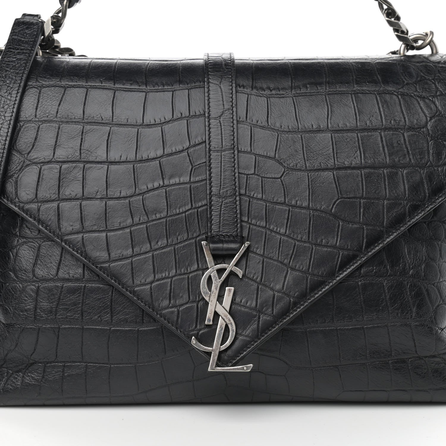 Saint Laurent Calfskin Crocodile Embossed Monogram Large College Satchel Black 9 of 12