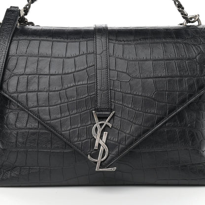 Saint Laurent Calfskin Crocodile Embossed Monogram Large College Satchel Black 9 of 12